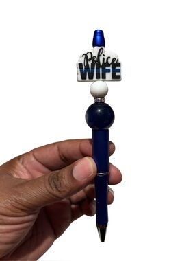 Handcrafted Pink Novelty Beaded Topper Pen  with quote..“Police Wife”
